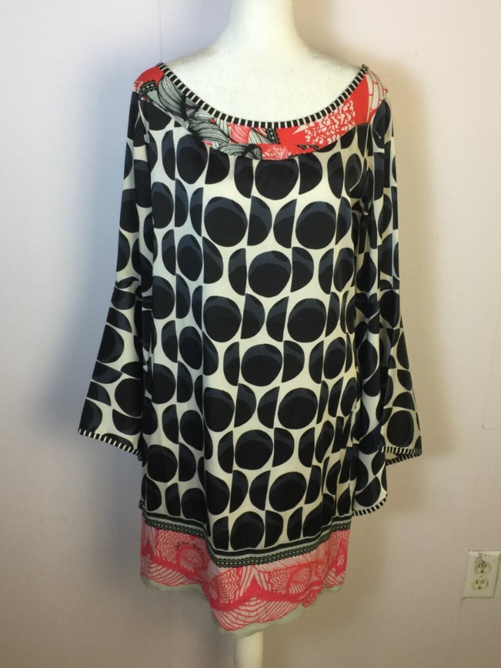 Save The Queen Italian Mini Dress Sz S Woman Black Red Geo Print Bell Sleeve Y2K